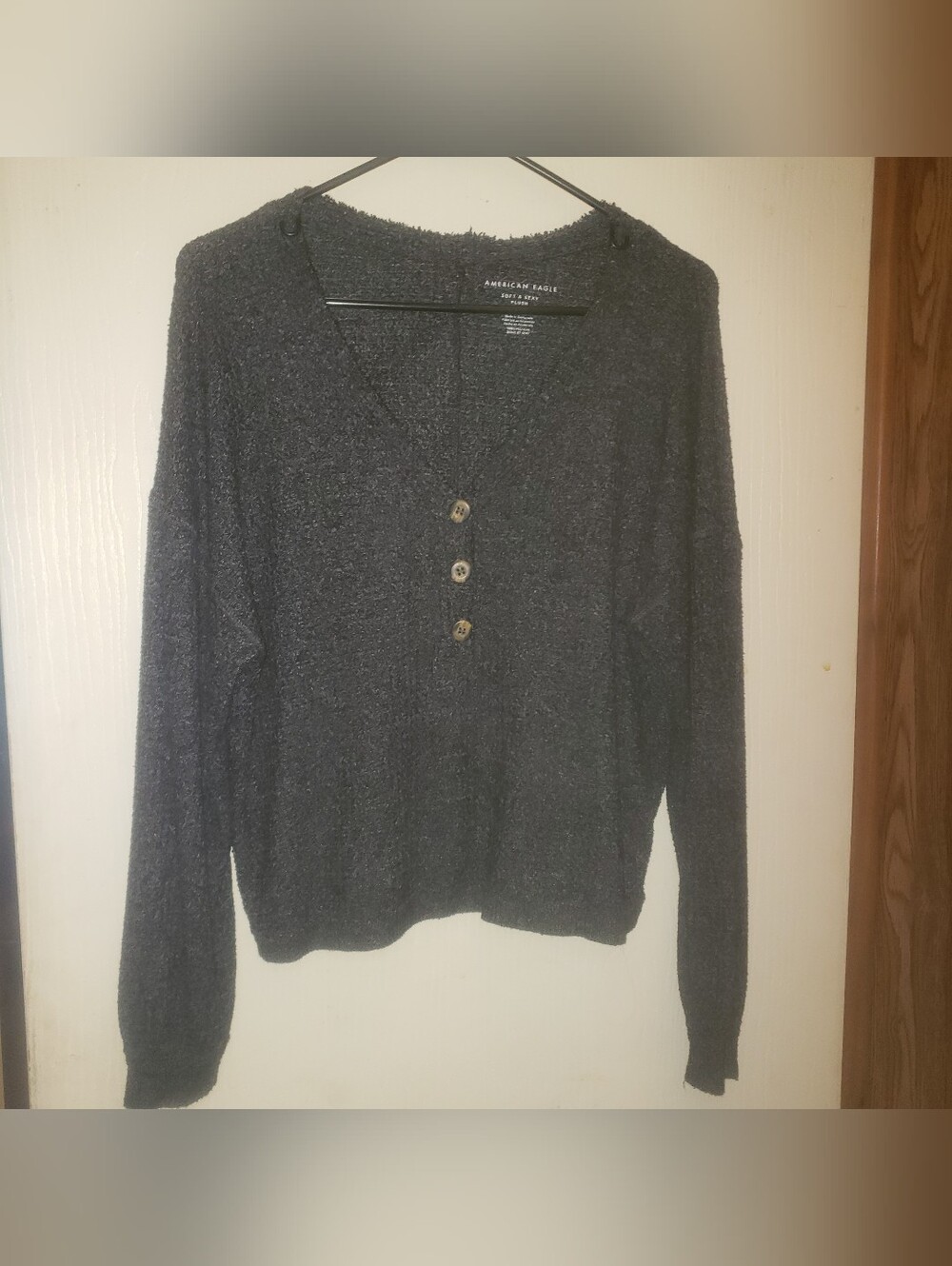 American Eagle Outfitters Charcoal V-Neck Button-Front Women's Sweater